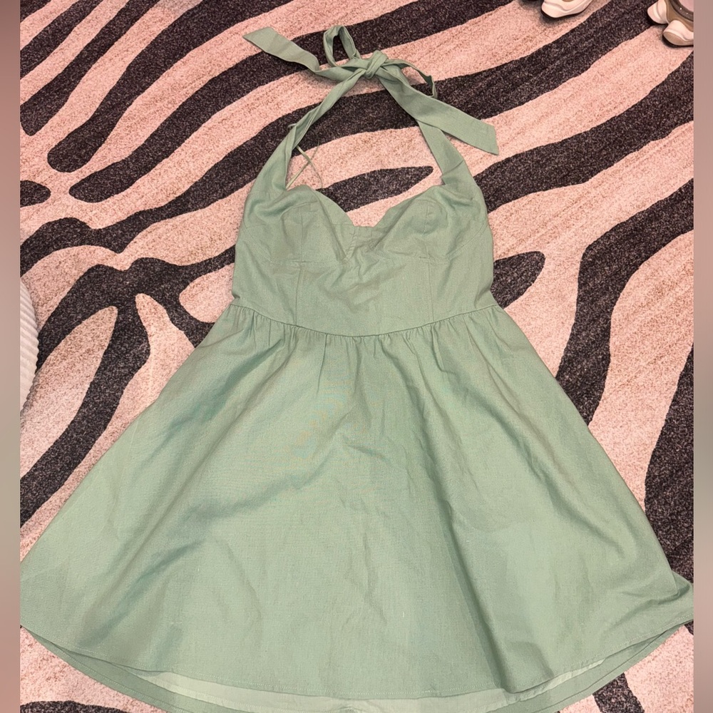 Julie Halter Neck Flare Mint Green Mini Dress
